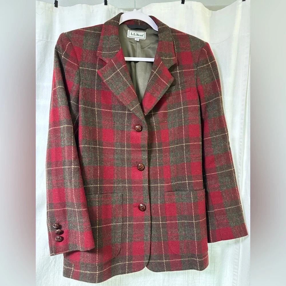 LL Bean Jacket Womens 4 Plaid Blazer Wool Career Preppy Lined - Picture 2 of 8